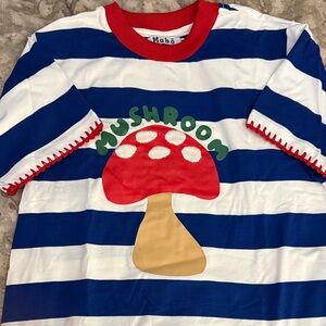 MABO Blue & White Striped 'Mushroom' Tee with Red Trim